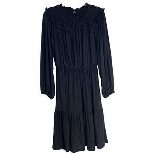 Ann Taylor Dress Ruffle Collar Flare Romantic Black Stretch Flowy Dress XS. NWT
